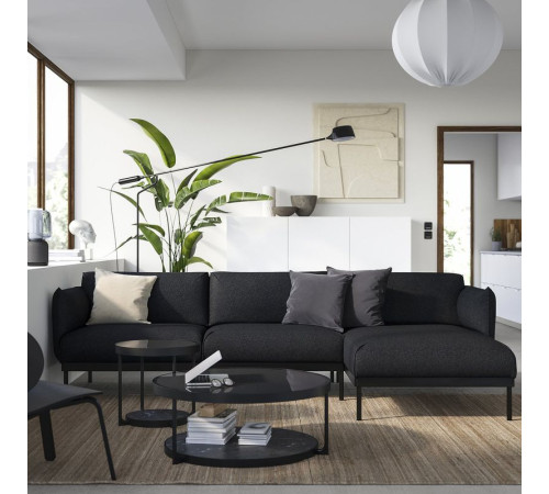 Sofa 3-osobowa z szezlongiem, Gunnared czarny/szary ÄPPLARYD 195.281.67