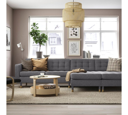 Sofa 4 osobowa z szezlongiem, Gunnared ciemnoszary/drewno LANDSKRONA 195.543.02