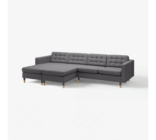 Sofa 4 osobowa z szezlongiem, Gunnared ciemnoszary/drewno LANDSKRONA 195.543.02