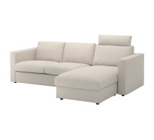 Sofa 3-osobowa z szezlongiem, z zagłówkiem/Gunnared beżowy VIMLE 293.991.03