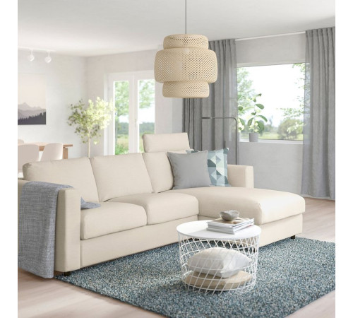Sofa 3-osobowa z szezlongiem, z zagłówkiem/Gunnared beżowy VIMLE 293.991.03