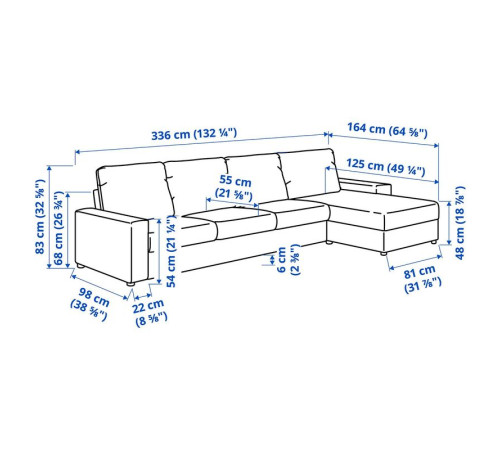 Sofa 4-osobowa z szezlongiem, z szerokimi podłokietnikami/Gunnared średnioszary VIMLE 294.017.66