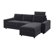 Sofa 3-osobowa z szezlongiem, z szerokimi podłokietnikami z zagłówkiem/Djuparp ciemnoszary VIMLE 294.326.83