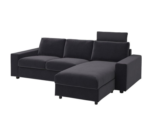 Sofa 3-osobowa z szezlongiem, z szerokimi podłokietnikami z zagłówkiem/Djuparp ciemnoszary VIMLE 294.326.83