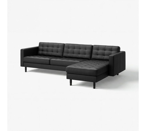 Sofa 4-osobowa z szezlongiem, Grann/Bomstad czarny/drewno/czarny LANDSKRONA 294.442.33