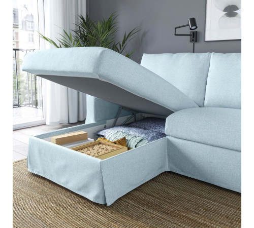 Sofa 3o z szezlongiem, lewy, Kilanda bladoniebieski HYLTARP 294.896.98