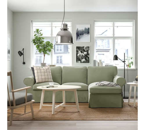 Sofa 3-osobowa z szezlongiem, Hakebo szarozielony EKTORP 295.090.31