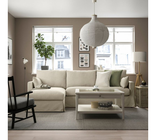 Sofa 3o z szezlongiem, lewy, Hemmesta jasnobeżowy HYLTARP 295.150.08