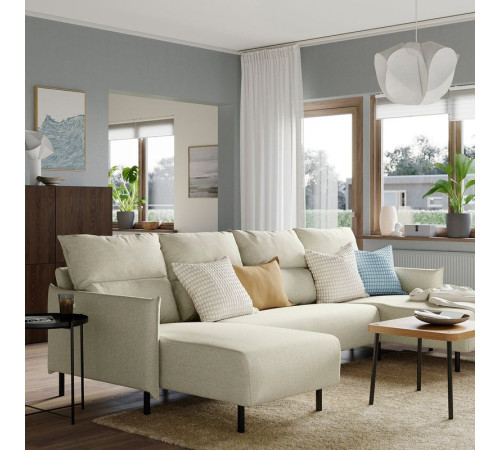 Sofa 4 osobowa z szezlongiem, Saxemara czarnoniebieski MANNARP 296.040.90