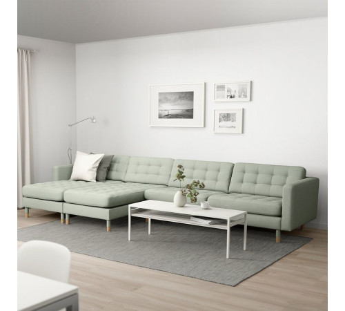 Sofa 5-osobowa, z szezlongami/Gunnared jasnozielony/drewno LANDSKRONA 392.699.93