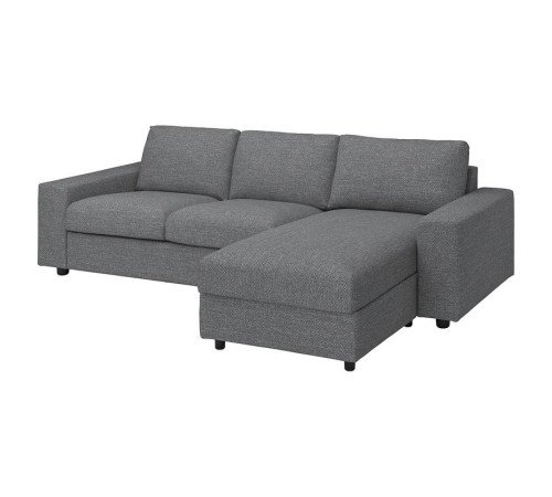 Sofa 3-osobowa z szezlongiem, z szerokimi podłokietnikami/Lejde szary-czarny VIMLE 394.328.14
