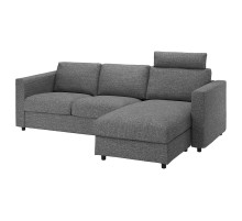 Sofa 3-osobowa, z szezlongiem z zagłówkiem/Lejde szary-czarny VIMLE 394.343.99