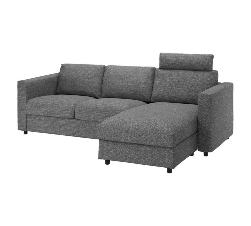 Sofa 3-osobowa, z szezlongiem z zagłówkiem/Lejde szary-czarny VIMLE 394.343.99
