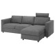 Sofa 3-osobowa, z szezlongiem z zagłówkiem/Lejde szary-czarny VIMLE 394.343.99