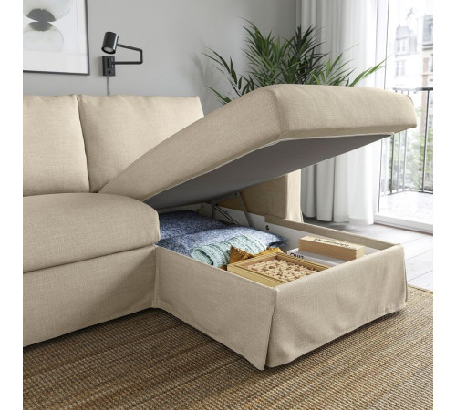 Sofa 3o z szezlongiem, prawy, Hemmesta jasnobeżowy HYLTARP 395.149.75