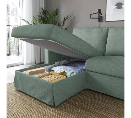 Sofa 3o z szezlongiem, lewy, Hemmesta szarozielony HYLTARP 395.150.03