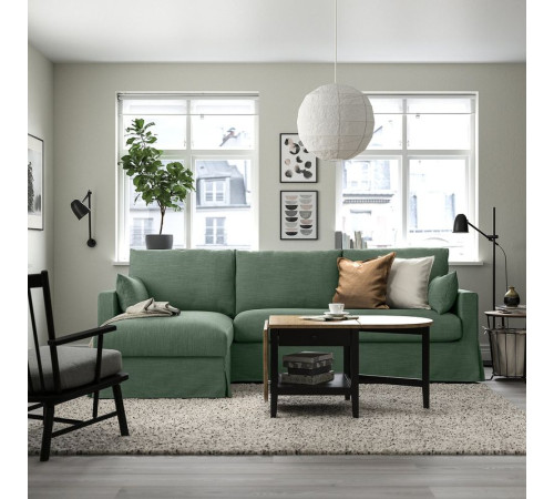 Sofa 3o z szezlongiem, lewy, Hemmesta szarozielony HYLTARP 395.150.03