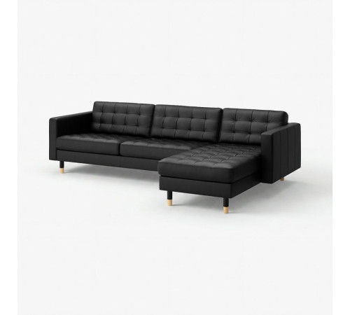 Sofa 4-osobowa, z szezlongiem/Grann/Bomstad czarny/drewno LANDSKRONA 490.324.10