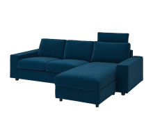 Sofa 3-osobowa z szezlongiem, z szerokimi podłokietnikami z zagłówkiem/Djuparp ciemnozielononiebieski VIMLE 494.326.82