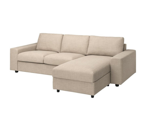 Sofa 3-osobowa z szezlongiem, z szerokimi podłokietnikami/Hillared beżowy VIMLE 494.327.76
