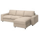Sofa 3-osobowa z szezlongiem, z szerokimi podłokietnikami/Hillared beżowy VIMLE 494.327.76