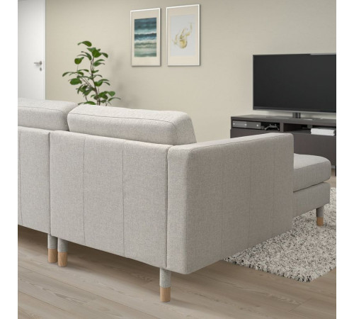 Sofa 4-osobowa z szezlongiem, Gunnared beżowy/drewno LANDSKRONA 494.353.36