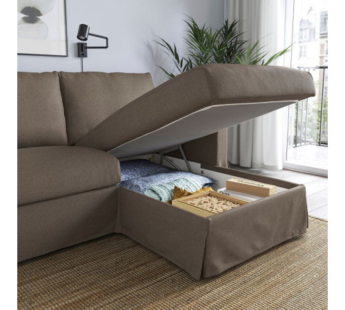 Sofa 3o z szezlongiem, prawy, Gransel szarobrązowy HYLTARP 494.958.20