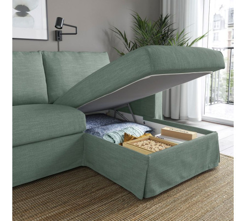 Sofa 3o z szezlongiem, prawy, Hemmesta szarozielony HYLTARP 495.149.70