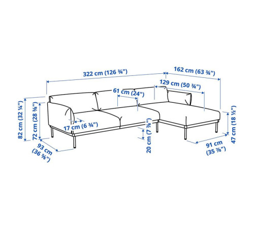 Sofa 4-osobowa z szezlongiem, Gunnared jasnoniebieski ÄPPLARYD 495.281.80