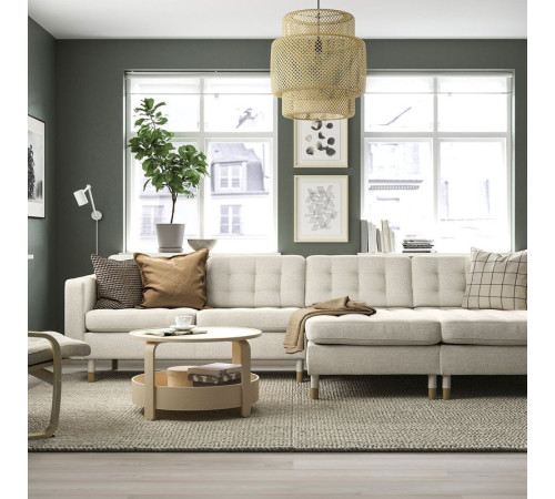 Sofa 4 osobowa z szezlongiem, Gunnared beżowy/drewno LANDSKRONA 495.542.92