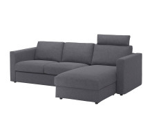 Sofa 3-osobowa z szezlongiem, z zagłówkiem/Gunnared średnioszary VIMLE 593.991.06