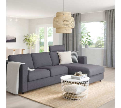 Sofa 3-osobowa z szezlongiem, z zagłówkiem/Gunnared średnioszary VIMLE 593.991.06