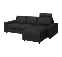Sofa 3-osobowa z szezlongiem, z szerokimi podłokietnikami z zagłówkiem/Hillared antracyt VIMLE 594.327.71