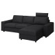 Sofa 3-osobowa z szezlongiem, z szerokimi podłokietnikami z zagłówkiem/Hillared antracyt VIMLE 594.327.71