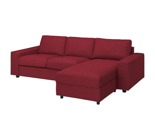 Sofa 3-osobowa z szezlongiem, z szerokimi podłokietnikami/Lejde czerwony/brązowy VIMLE 594.328.13