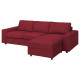 Sofa 3-osobowa z szezlongiem, z szerokimi podłokietnikami/Lejde czerwony/brązowy VIMLE 594.328.13