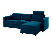 Sofa 3-osobowa, z szezlongiem z zagłówkiem/Djuparp ciemnozielononiebieski VIMLE 594.336.00