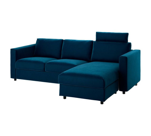 Sofa 3-osobowa, z szezlongiem z zagłówkiem/Djuparp ciemnozielononiebieski VIMLE 594.336.00