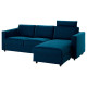 Sofa 3-osobowa, z szezlongiem z zagłówkiem/Djuparp ciemnozielononiebieski VIMLE 594.336.00