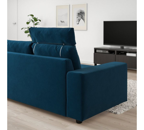 Sofa 3-osobowa, z szezlongiem z zagłówkiem/Djuparp ciemnozielononiebieski VIMLE 594.336.00