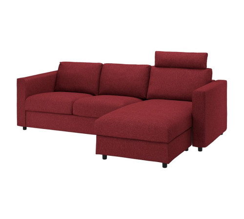Sofa 3-osobowa, z szezlongiem z zagłówkiem/Lejde czerwony/brązowy VIMLE 594.343.98
