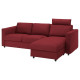 Sofa 3-osobowa, z szezlongiem z zagłówkiem/Lejde czerwony/brązowy VIMLE 594.343.98