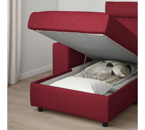 Sofa 3-osobowa, z szezlongiem z zagłówkiem/Lejde czerwony/brązowy VIMLE 594.343.98