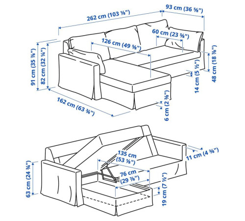 Sofa 3o z szezlongiem, lewy, Hallarp biały HYLTARP 594.896.92