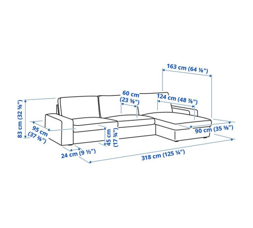 Sofa 4-osobowa z szezlongiem, Tresund jasnobeżowy KIVIK 594.943.87