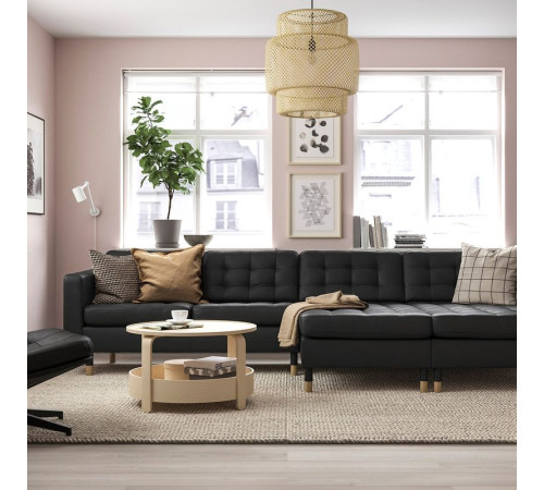 Sofa 4 osobowa z szezlongiem, Grann/Bomstad czarny/drewno LANDSKRONA 595.542.77