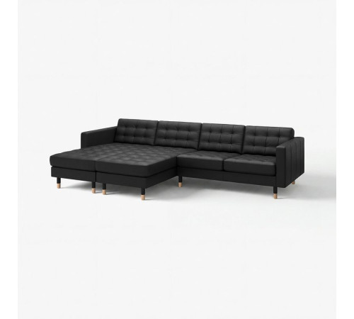 Sofa 4 osobowa z szezlongiem, Grann/Bomstad czarny/drewno LANDSKRONA 595.542.77