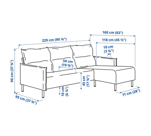 Sofa 3-osobowa z szezlongiem, Saxemara czarnoniebieski MANNARP 595.986.72