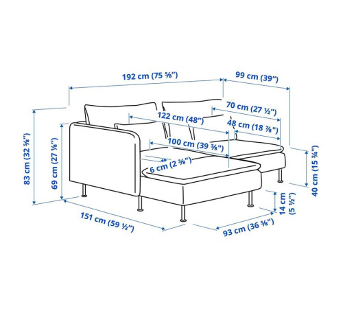 Sofa 2-osobowa, z szezlongiem z podłokietnikiem/Kelinge beżowy SÖDERHAMN 596.222.38
