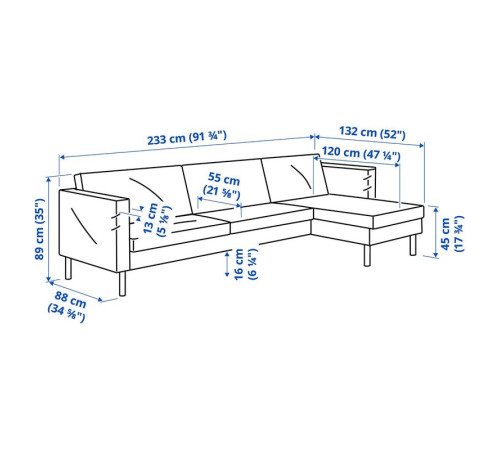 Sofa 3-osobowa z szezlongiem, Gunnared średnioszary SALTSJÖBADEN 596.225.92